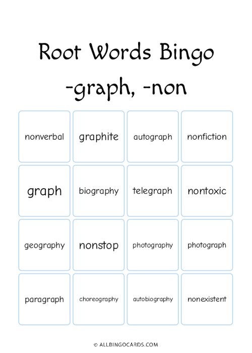 Root Words Bingo - Graph, Non