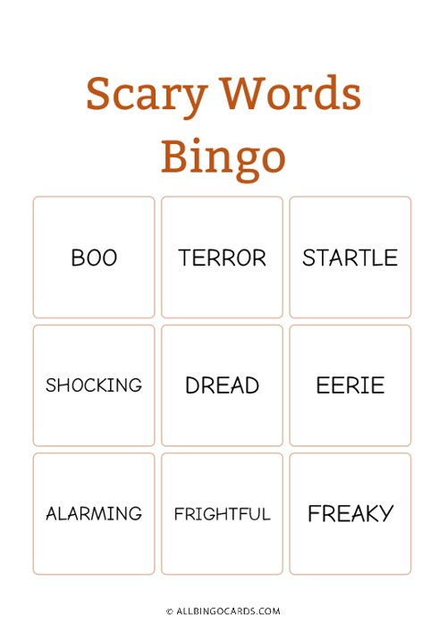 Scary Words Bingo