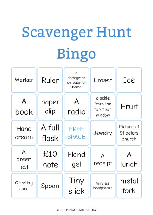 Scavenger Hunt Bingo