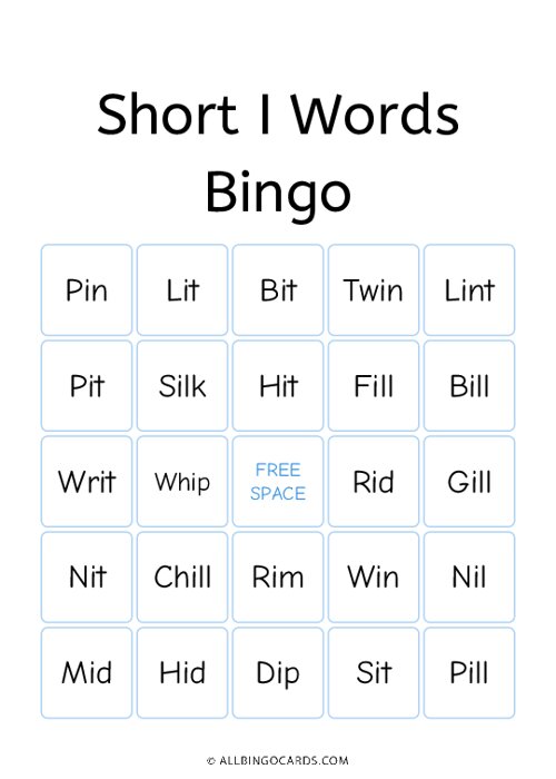 Short I Words Bingo