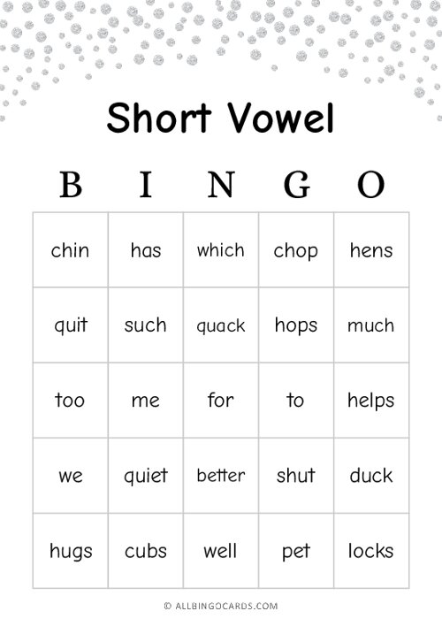 Short Vowel Bingo