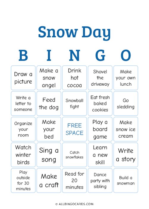 Snow Day Bingo