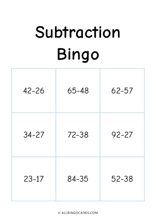 Subtraction Bingo