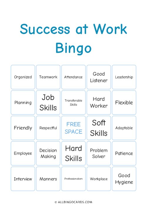 Success at Work Bingo