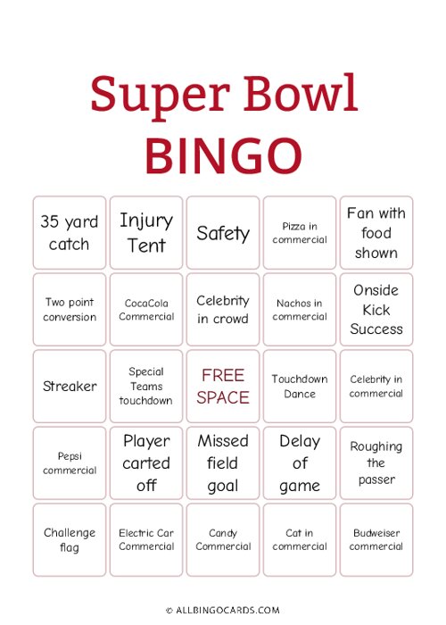 Super Bowl Bingo