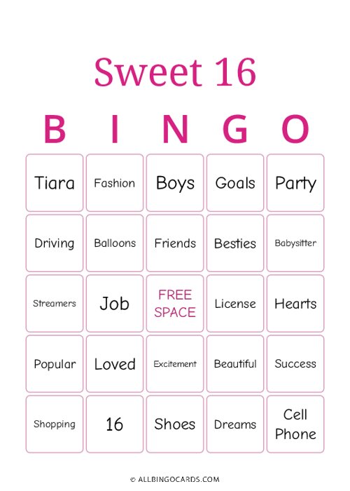Sweet 16 Bingo