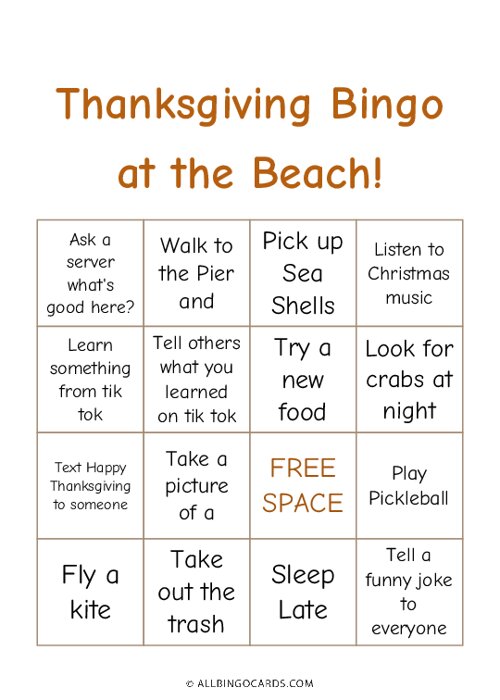 Thanksgiving Bingo at the Beach!