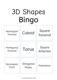 3D Shapes Bingo