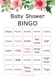 Red Floral Baby Shower Bingo