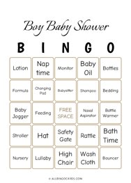 Boy Baby Shower Bingo