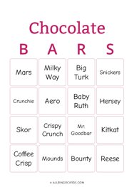 Chocolate Bars Bingo