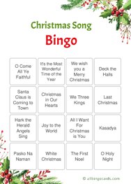 Christmas Song Bingo