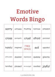 Emotive Words Bingo