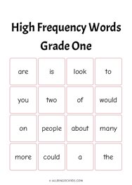 Grade 1: High Frequency Words Bingo