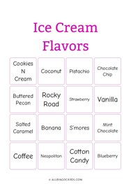 Ice Cream Flavors Bingo
