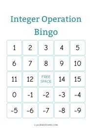 Integer Operation Bingo