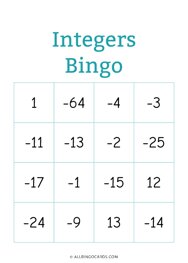 Integers Bingo