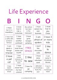 Life Experience Bingo