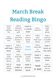 March Break Reading Bingo