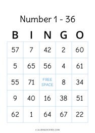 Number 1 - 36 Bingo