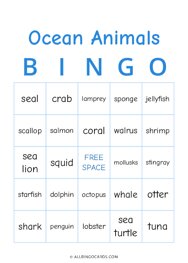 Ocean Animals Bingo