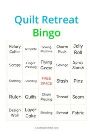 Quilt Retreat Bingo