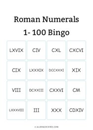 Roman Numerals 1- 100 Bingo