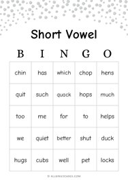 Short Vowel Bingo