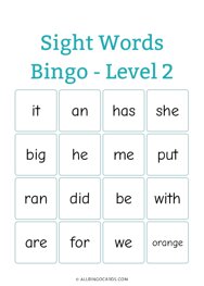 Sight Words Bingo - Level 2
