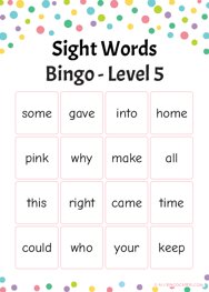 Sight Words Bingo - Level 5