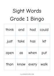Grade 1 Sight Words Bingo