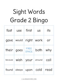 Grade 2 Sight Words Bingo