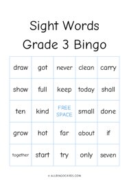 Grade 3 Sight Words Bingo