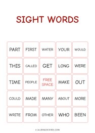 Sight Words Bingo