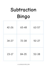 Subtraction Bingo