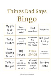 Things Dad Says Bingo