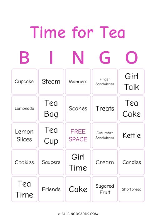 Time for Tea Bingo
