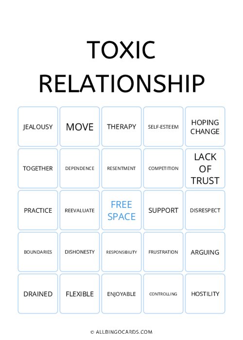 Toxic Relationship Bingo