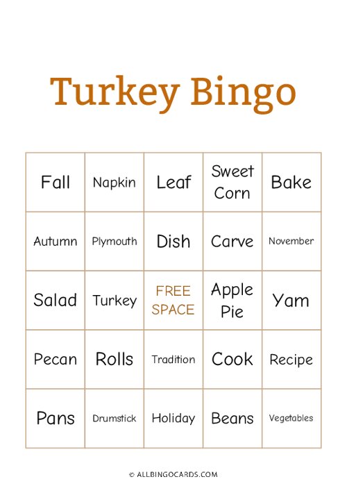 Turkey Bingo