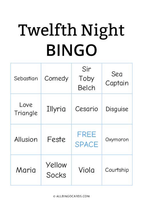 Twelfth Night Bingo