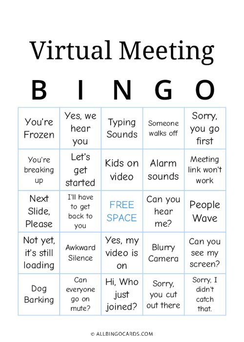 Virtual Meeting Bingo