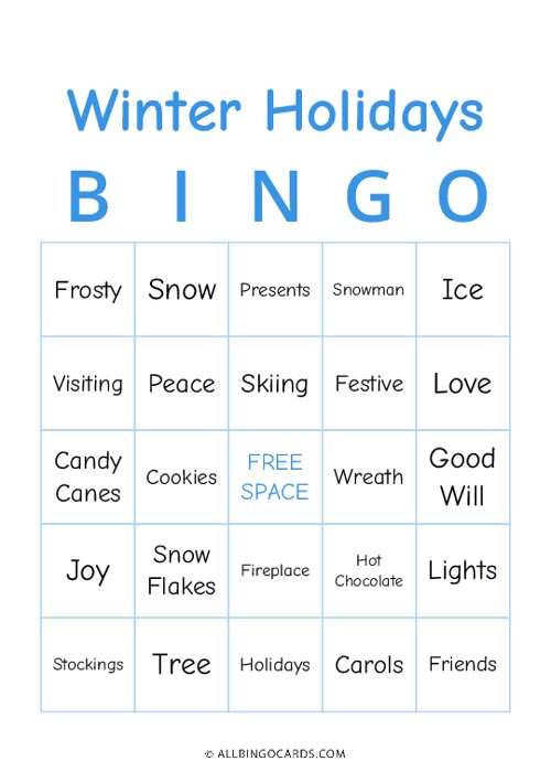 Winter Holidays Bingo