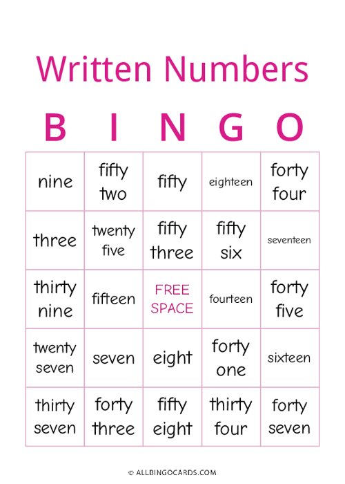 Written Numbers Bingo