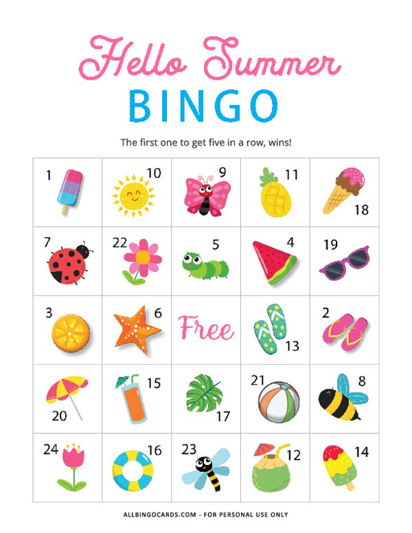 Hello Summer Bingo Cards