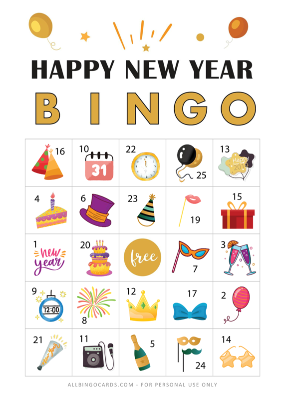 New Year Bingo Printable Cards