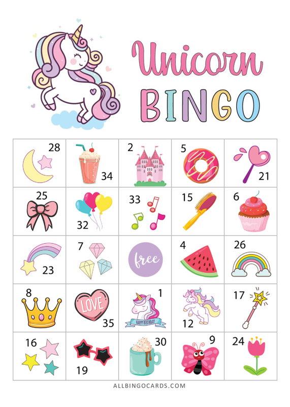 Printable Unicorn Bingo