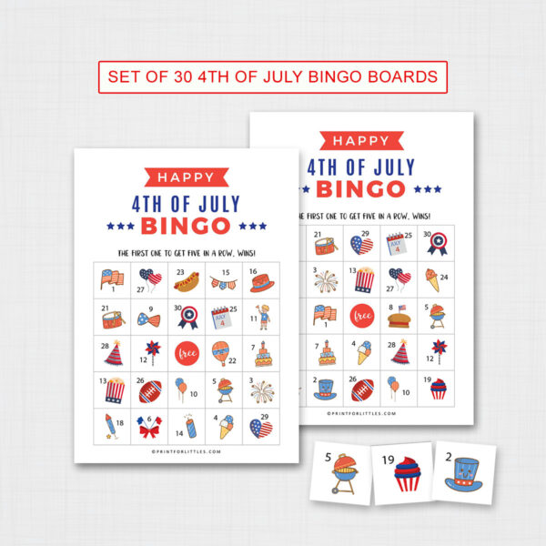 Set of 30 4th of July Bingo Cards