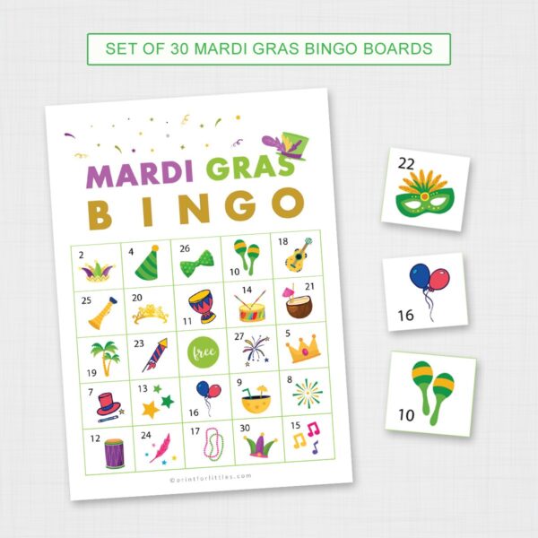 Set of 30 Mardi Gras Bingo Cards