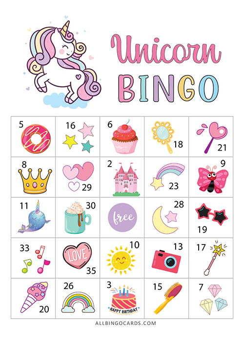 Printable Unicorn Bingo Cards