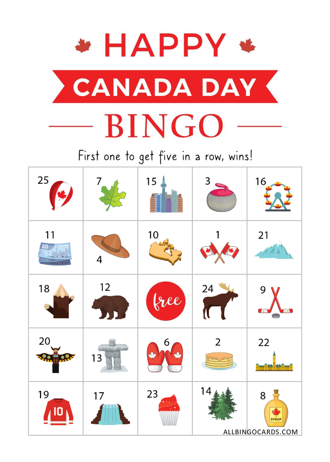 Happy Canada Day Bingo Printable